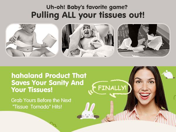 hahaland Baby Tissue Box Toy - Silicone Baby Toys 6-12 Months Montessori Toy for 6 Month Old - 6-in-1 Soft Busy Activity Cube with Scarves, Crinkle, Textures, Mirror, Sensory Popper - Gifts for Babies