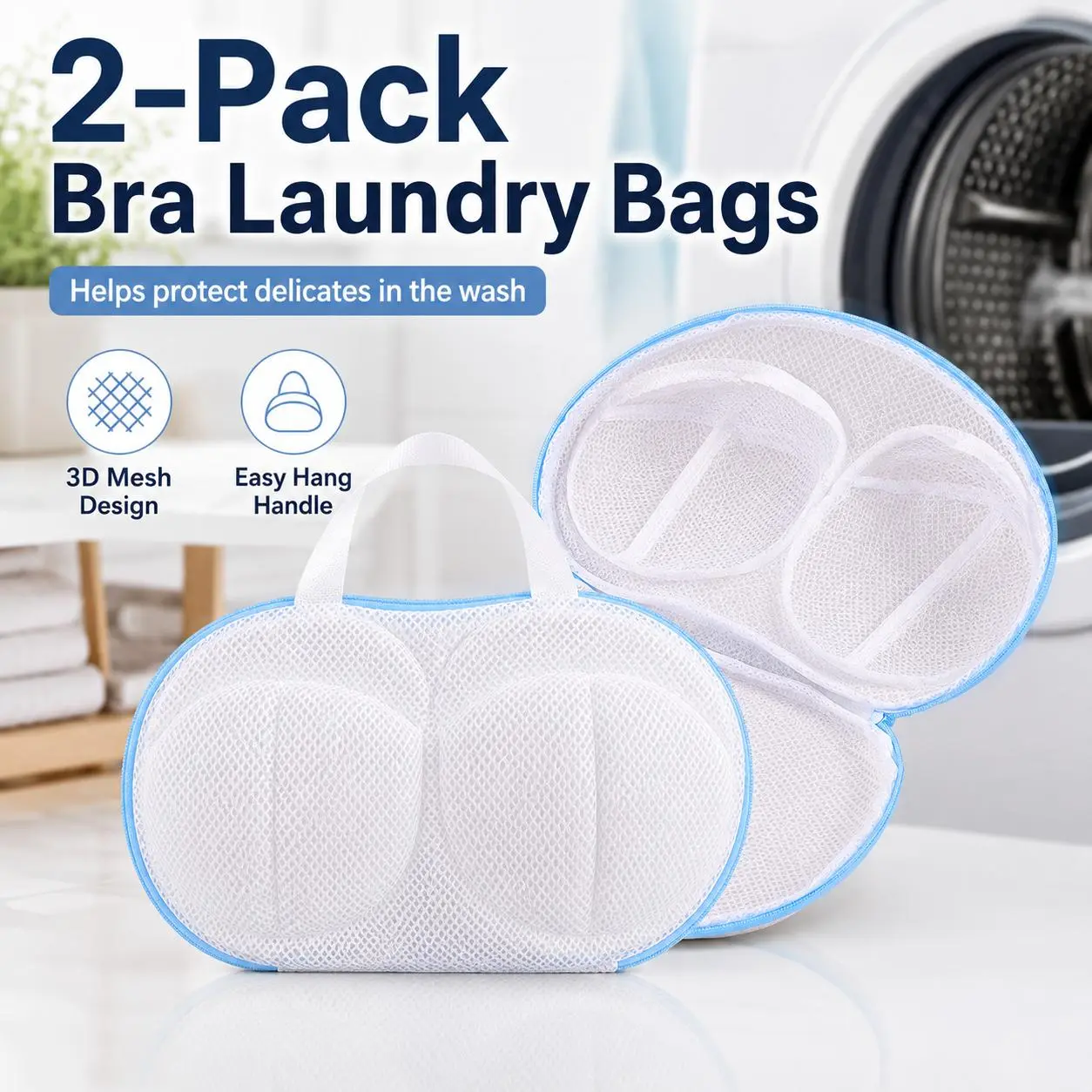 2 Pack Bra Washing Bags for Laundry, Mesh Lingerie Wash Bags with Zipper Guard, , Structured Mesh Wash Bags for Washing Machine, Zippered Lingerie Bags for Bras, Underwear and Delicates