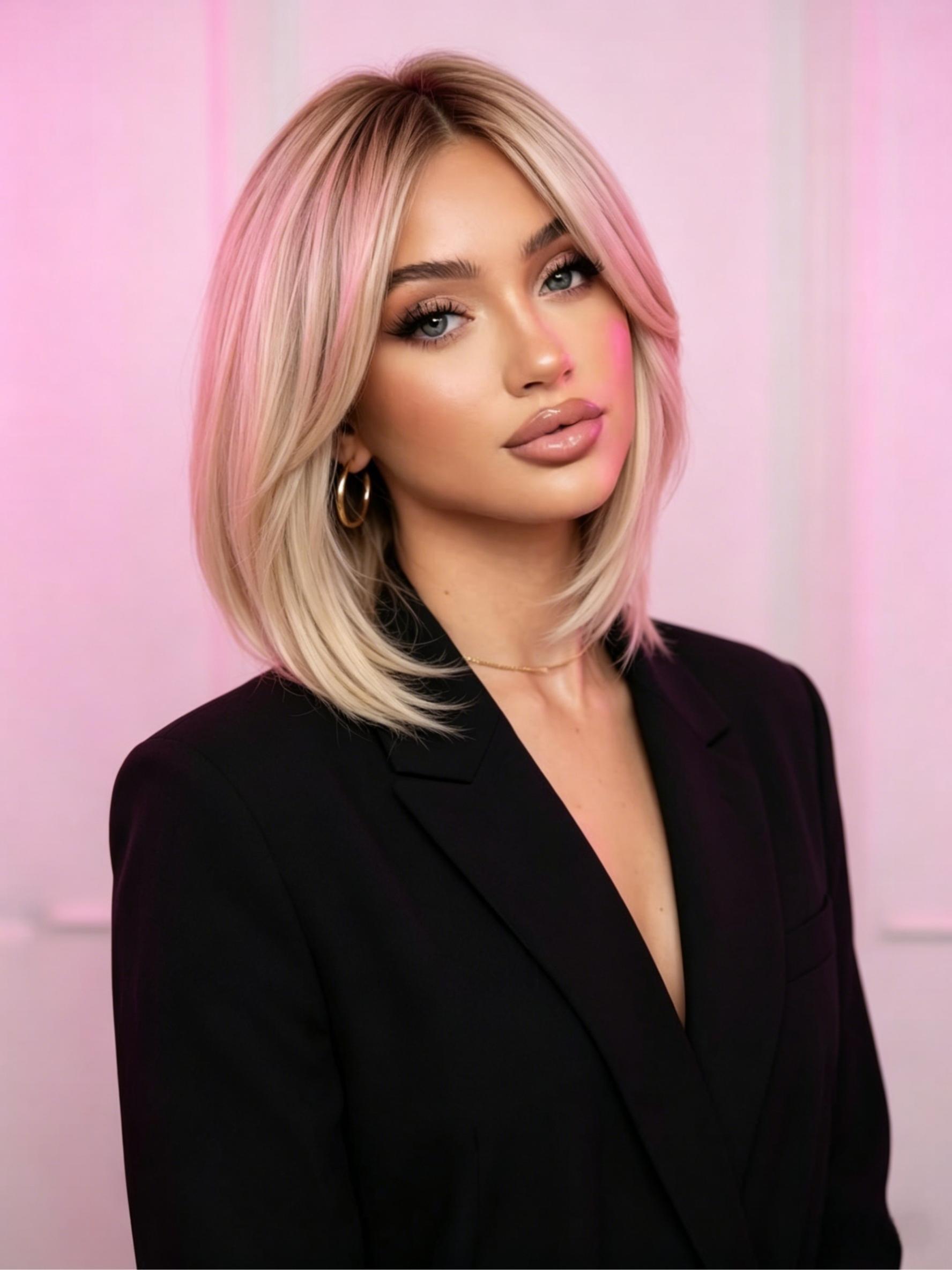 12-Inch Platinum Gradient Synthetic Fiber Wavy Bob Wig, Heat-Resistant, Elastic Rose Net, Natural and Realistic, Fashion Hairpiece