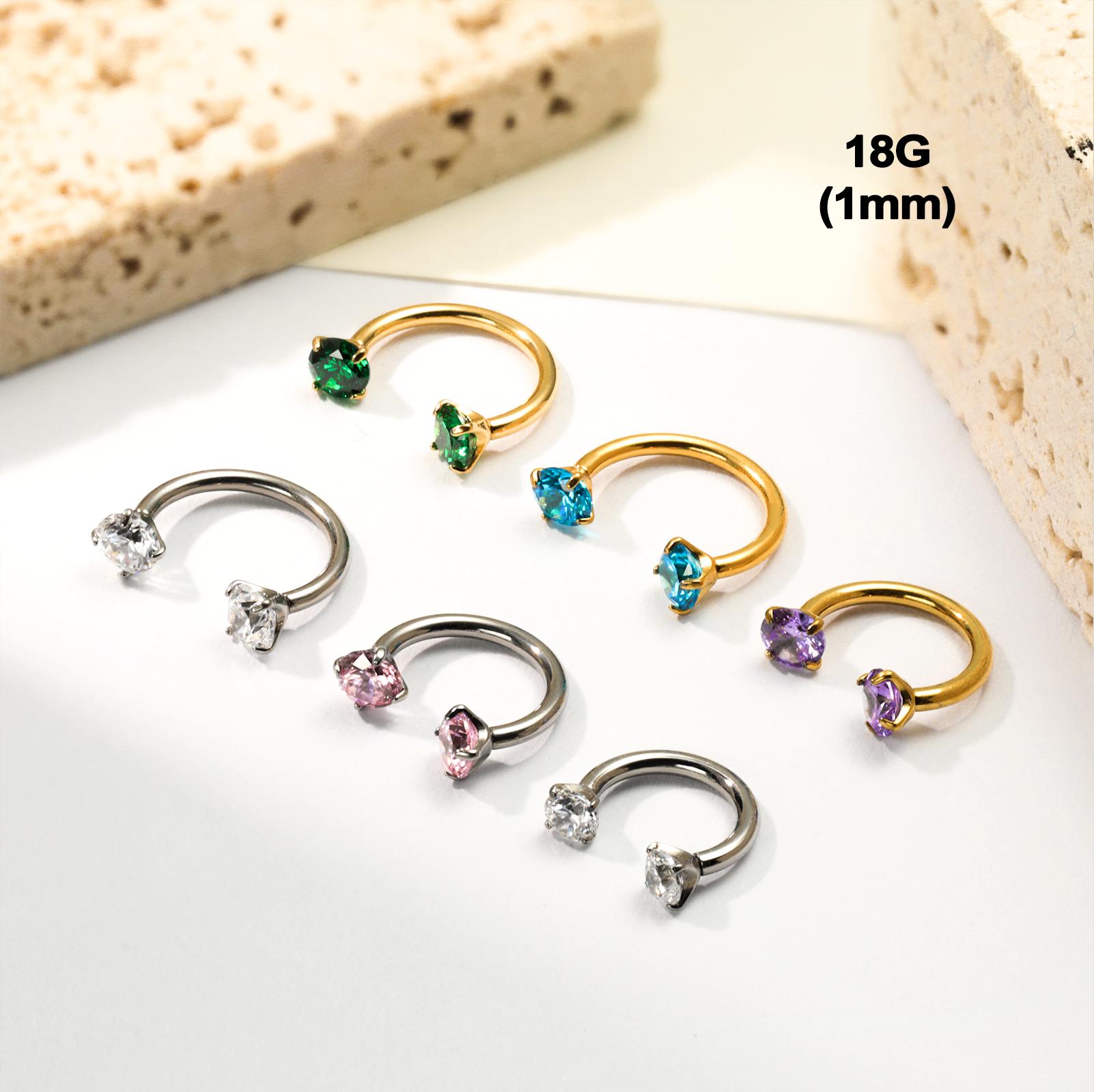 KUTLAN 6mm Titanium Horseshoe Nose Ring 20G/18G/16G Internally Threaded Gems with Free Ball Holder Piercing Jewelry for Daith Cartilage Helix Unisex