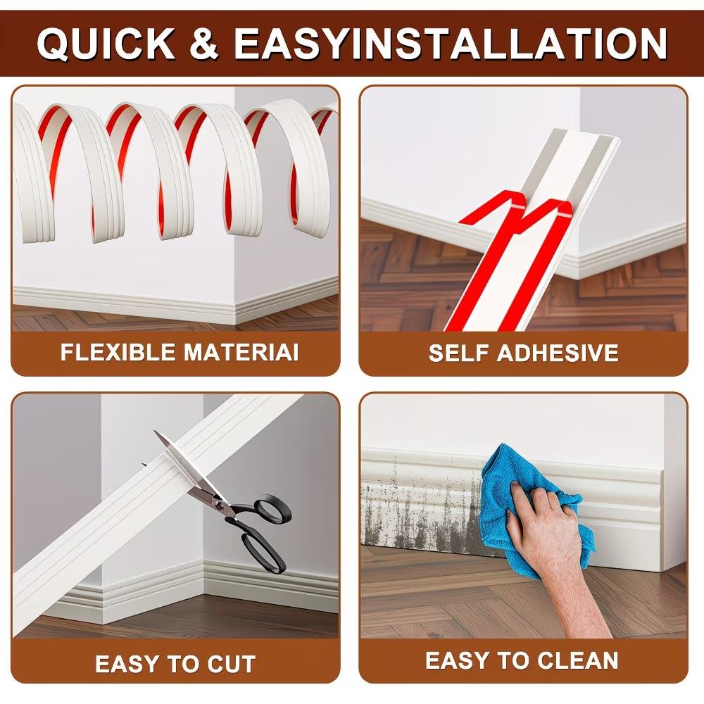 1 Roll 2m/78.74 Inch Self-adhesive Skirting Board, Flexible Edges Decorative Strip, Easy To Install, Self-adhesive Floor Edges Strip Substrate, Suitable for Home Decoration