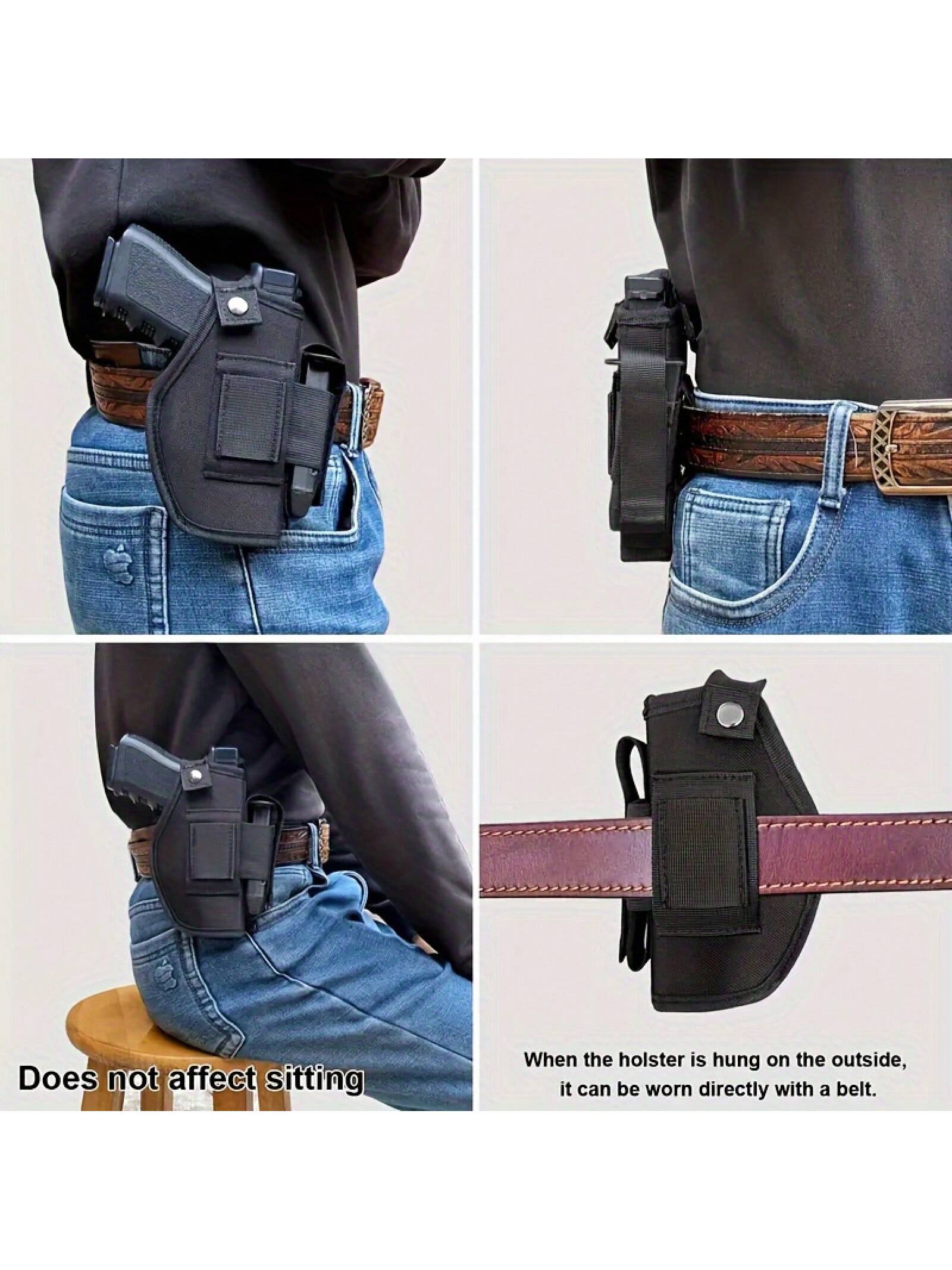 Double-sided gun holster, 1 piece - Classic style - Black sheepskin blend strap with snap fastener - Concealed carry gun holster for outdoor CS scenarios, outdoor gun accessories
