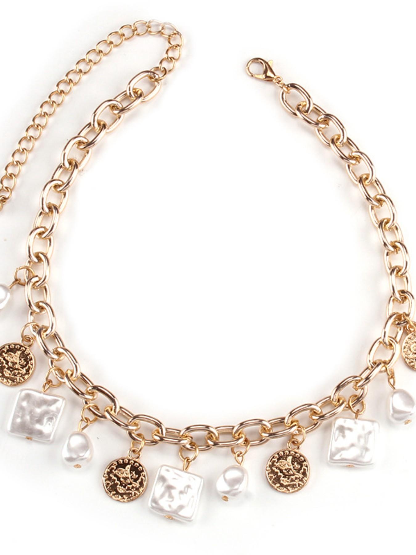 Vintage Bohemian Coin Pearl Thick Chain Necklace for Women, Daily Wear Party Vacation Versatile Necklace, Stylish Jewelry Accessory