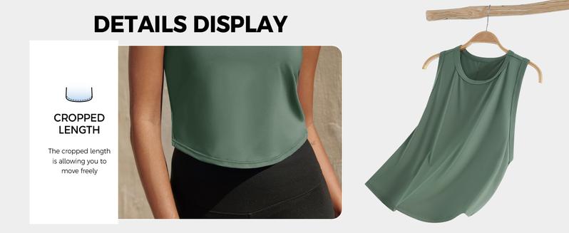 [2 PACK/3 PACK] Fisoew Womens Workout Cropped Tank Tops Racerback Sleeveless Crewneck Running Yoga Active Shirts #Springtok