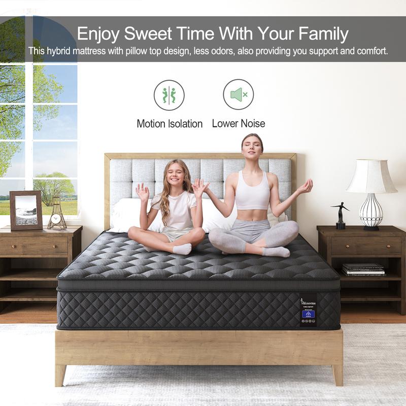 10"12"14" Twin Full Queen King Size Mattress in a Box Hybrid Spring Gel Memory Foam,  Euro Top Medium Firm Ergonomic Mattresses for Motion Isolation, Edge Support, 100 Night Trial