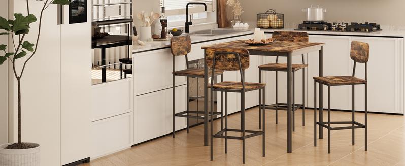 Dining Table Set for 4, Retro Kitchen Table and Chairs Set for 4, Metal Frame, Space-Saving Table and Chairs Set of 4 for Small Place, Living Room, Breakfast Nook
