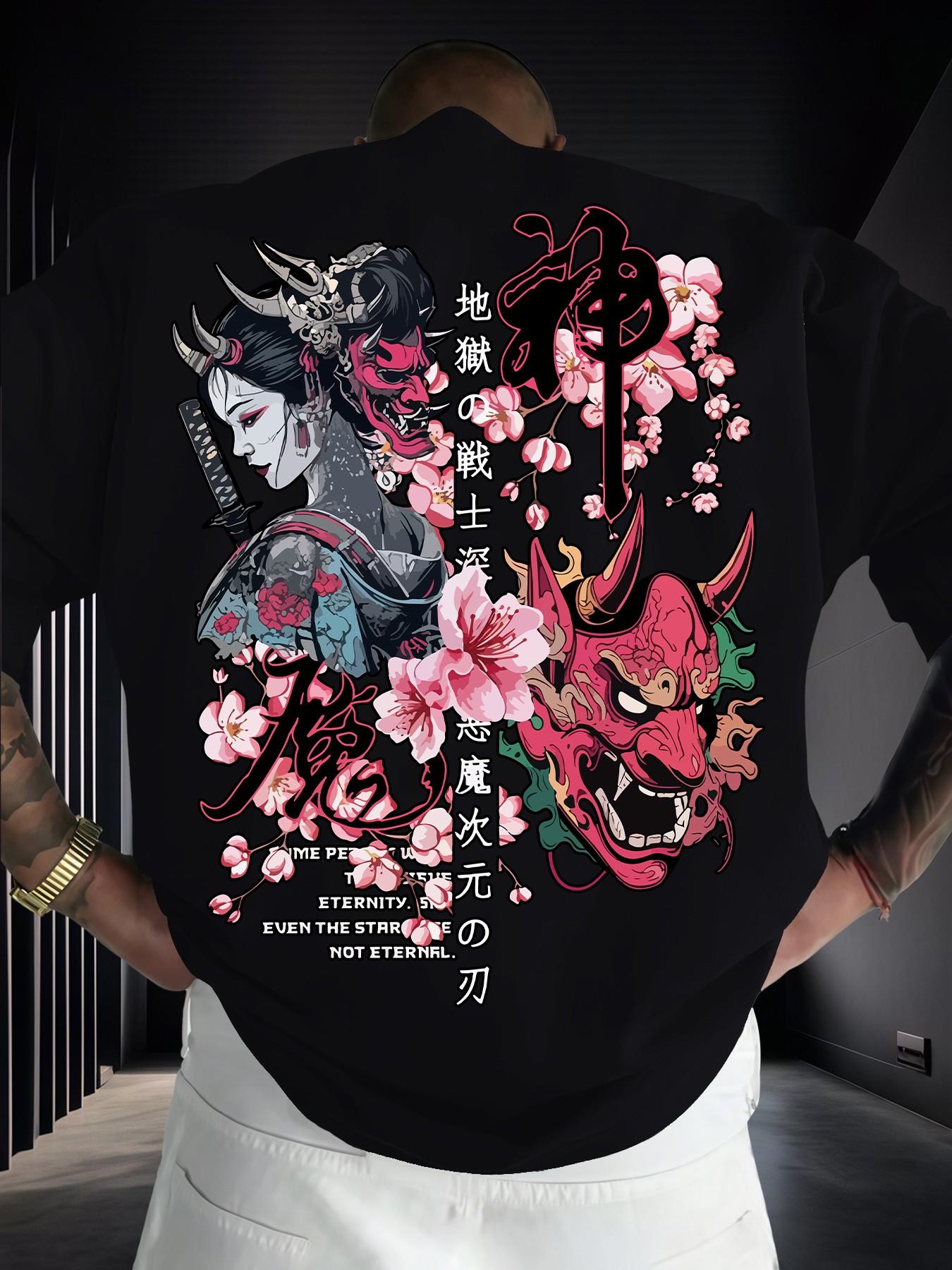 Men's Fashion Short Sleeve Round Neck T-Shirt, Japanese Ukiyo-E Print, Casual Summer Top, Daily Wear