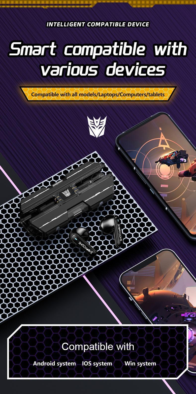 Transformers T01 Bluetooth Headset In-Ear Design Low Latency Headset TWS Wireless HIFI Stereo Headset With Microphone