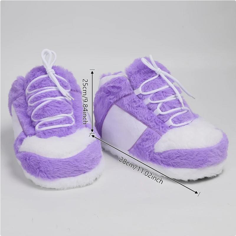 Warm Plush Sneaker Slippers, Trendy Anti-Slip Furry Soft House Shoes, Fluffy Unisex Comfy Home Slides, One Size Fits Most, Indoor & Outdoor