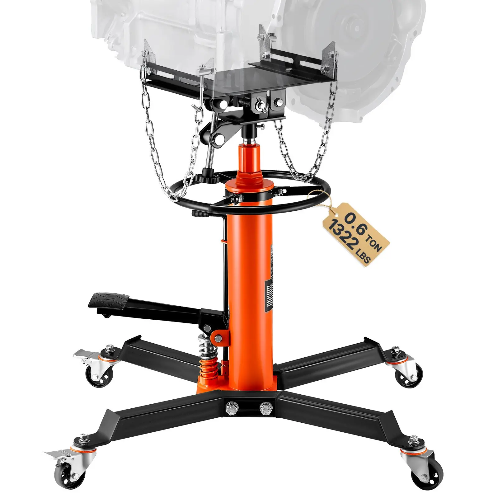 VEVOR Transmission Jack, 1322 LBS Hydraulic Telescoping Transmission Jack, 32"-67" High Lift Floor Jack Stand with Foot Pedal, 360 Swivel Wheel, Hydraulic Transmission Jack Garage/Shop Lift Hoist