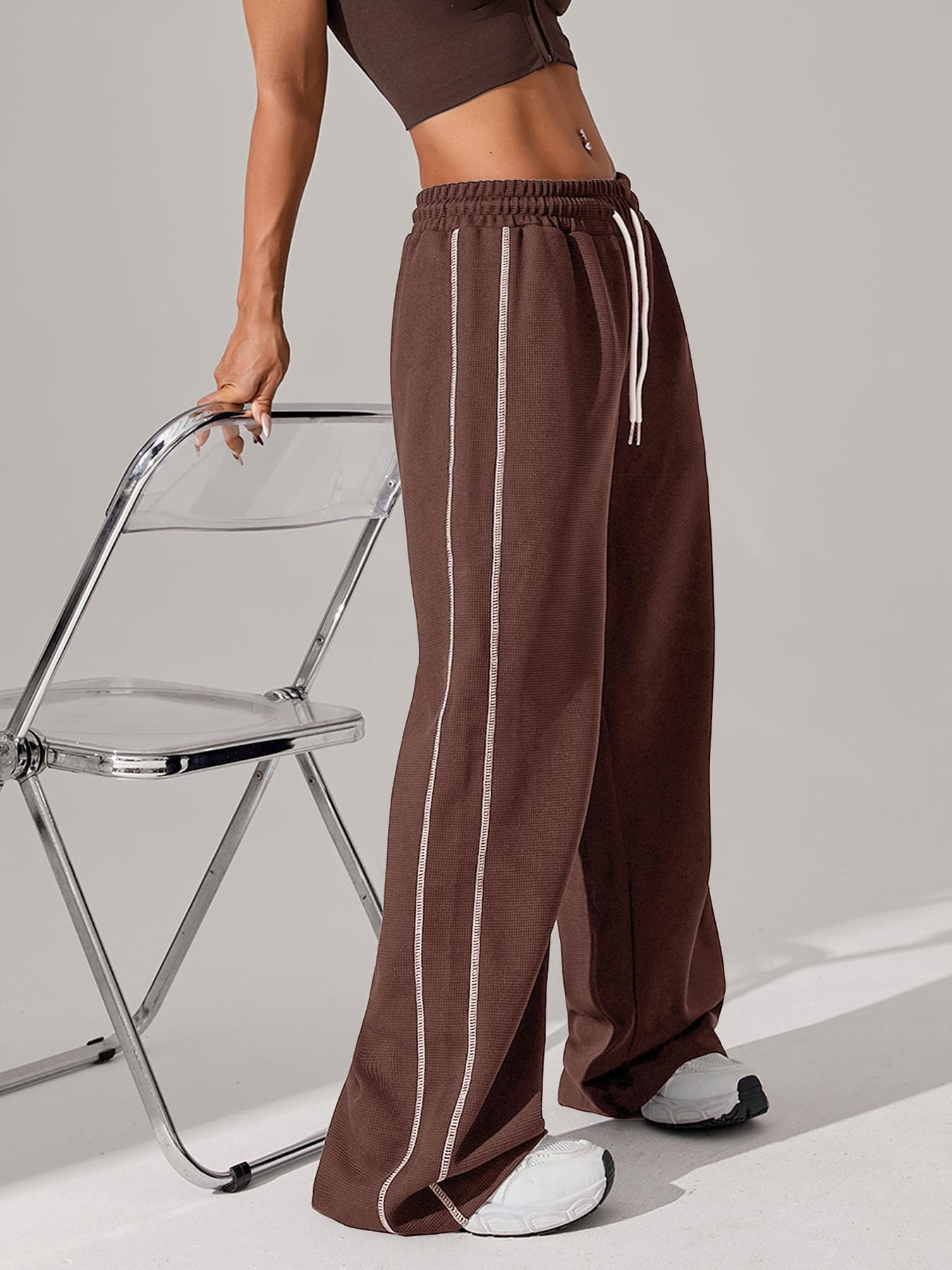 Sporty Women's Top-Stitching Drawstring Waist Sports Joggers, Casual Comfy Breathable Pants for Daily Outdoor Running, Ladies Sportswear for All Seasons, Runner Pants, Casual Sports Trousers