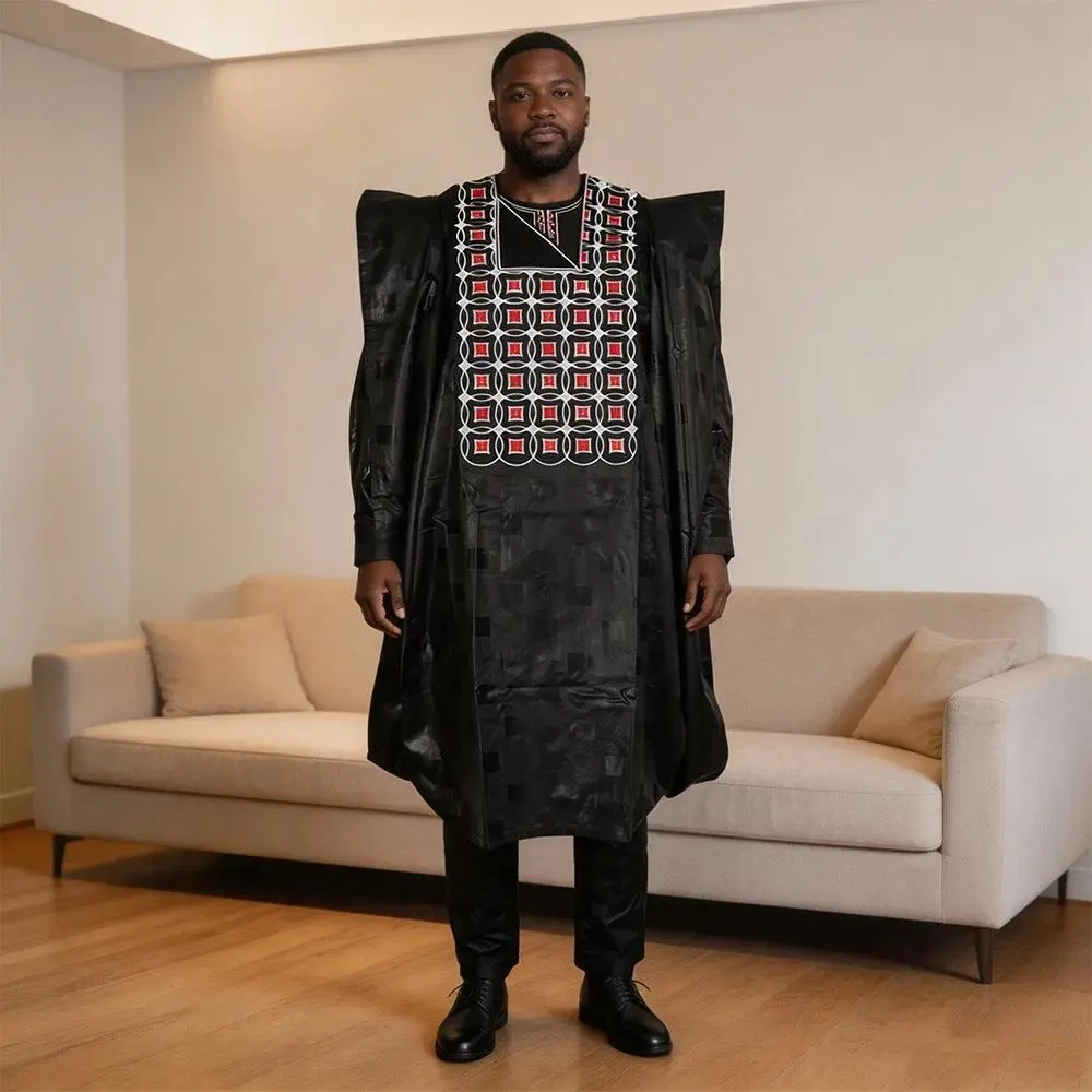3 PCS Set African Clothes for Men Dashiki Tradition Outfit Robe Embroidery Tops Pants Suits Bazin Muslim Wedding Party Clothing