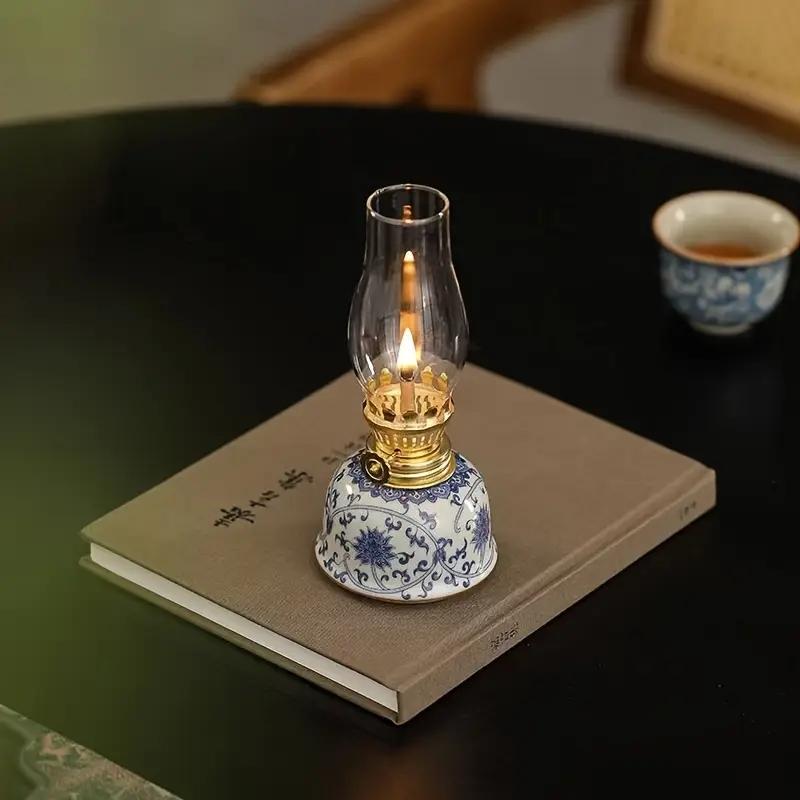 Porcelain Butter Lamp Without Oil, Lamp Stand Ornament, Outdoor Camping Atmosphere Lamp, Indoor Decorative Ornament, Table Decoration, Valentines Day Gift, Lighting