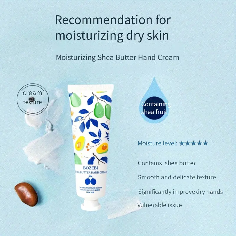 Natural Hydrating Shea Butter Hand Cream with Smoothing Toner - No Excessive Additives, for Extremely Dry Cracked Hands, 1-Piece or 5-Pack*30g, Hydrate