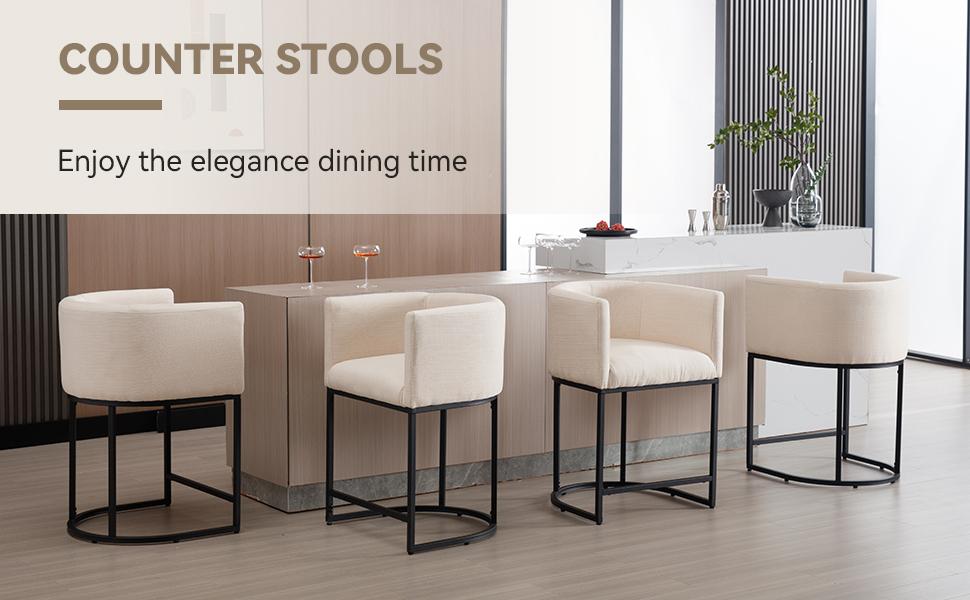 CHAIRUS 24" Counter Height Bar Stools, Modern Barrel Counter Stools with Backrest and Arms, Linen Fabric Bar Chairs with Black Metal Frames and Footrest,Upholstered Accent Bar Stools for Kitchen Island, Dining Room,Cream CHAIRUS 24" Counter Height Bar Stools, Modern Barrel Counter Stools with Backrest and Arms, Linen Fabric Bar Chairs with Black Metal Frames and Footrest,Upholstered Accent Bar Stools for Kitchen Island, Dining Room,Cream