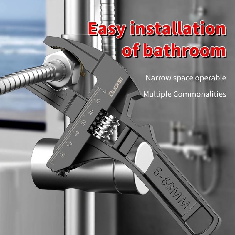 Multi-Functional Adjustable Wrench, Strong Grip and Wide Bore, Stainless Steel + Aluminum Alloy, Ideal for Narrow Bathroom Spaces, No Assembly Needed