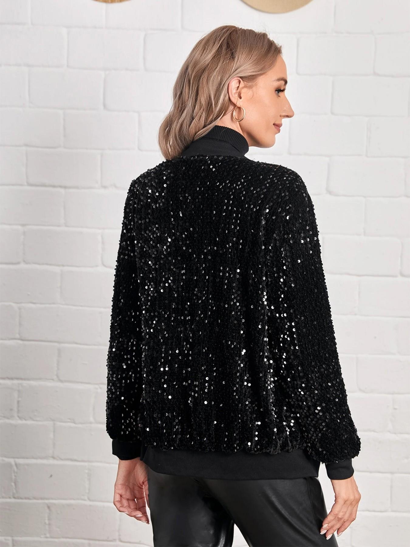 Sparkling Zipper Baseball Jacket Coat, Cool and Trendy Atmosphere, Eye-Catching and Luxurious, Perfect for Cool Party, Light Social Events, Daily
