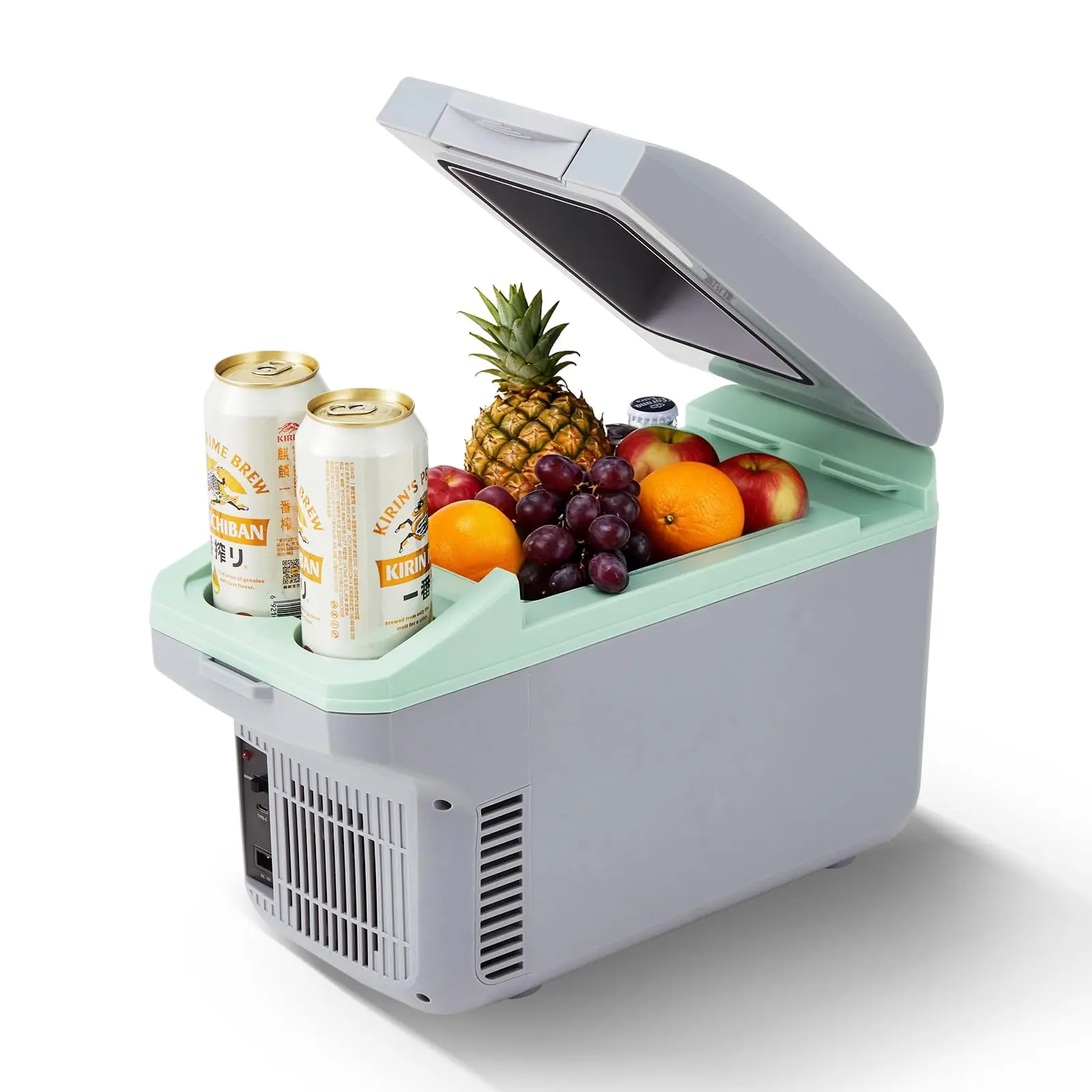 GARVEE 8L Portable Car Refrigerator, Freezer, Cooler & Warmer, 12V DC Plug-In Mini Travel Fridge for Cars, Trucks & SUVs, Auto-Lock Handle, Gray/Green, AC Adapter Not Included
