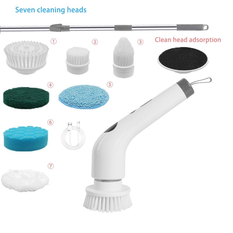 Multifunctional Electric Rotating Cleaning Brush, Wireless Bathtub and Tile Cleaner, LED Display Shower Brush, 2 Speeds, 7 Replaceable Heads