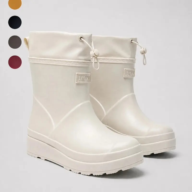 High-Quality Anti-Slip Waterproof Mid-Calf Duck Rain Boots, Rain Shoes, Adjustable Drawstring Warm Footwear for Beach Travel and Kitchen Use, Comfortable and Durable