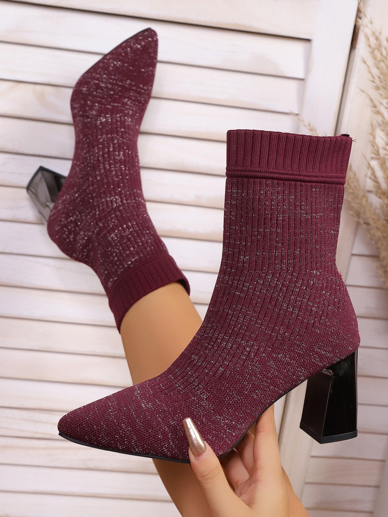 Women's New Thick Heel Socks Boots Pointed Toe High Heel Stretch Knit Single Boots Slim Leg Trendy Versatile Fashion Women's Boots are suitable for daily various evening banquet party outfits, elegant women's high heels, as the best choice for gifts
