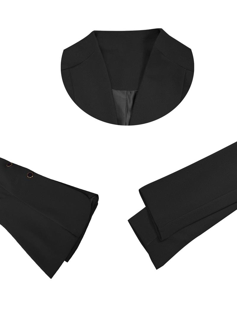 Women's Business Style Spring Summer Trendy 2-Piece Set, Solid Color Formal Suit Jacket & Pencil Skirt, Ladies Fashion Ensemble