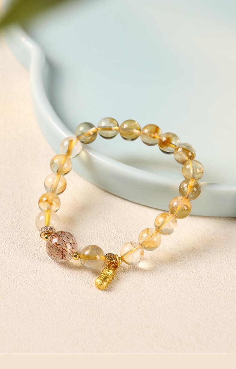 [Wealth Fortune] crystal bracelet, gold rutile quartz yellow citrine super seven, unisex, daily wear gift, 10mm beads natural stone gold accents, wealth prosperity good luck symbol