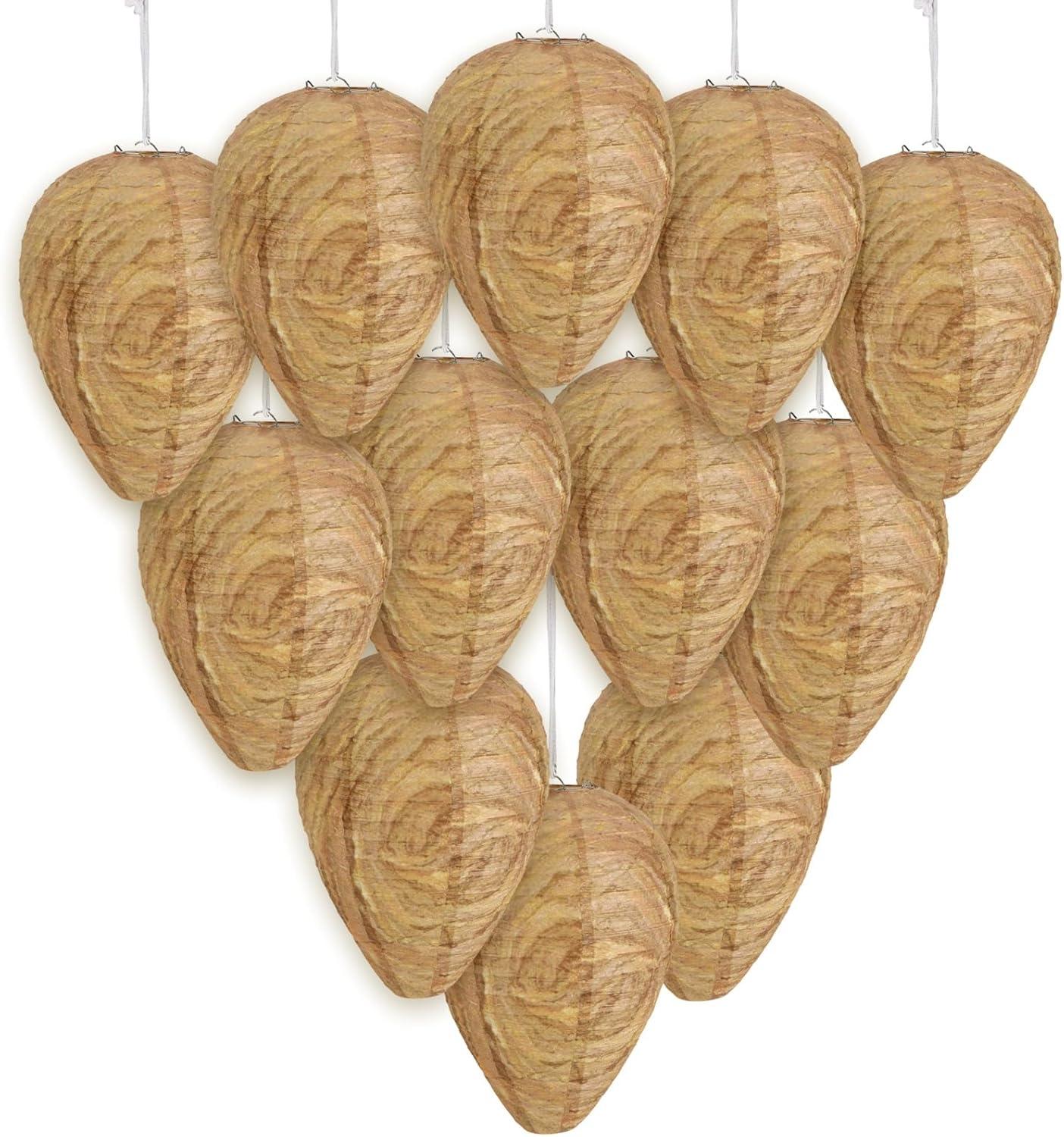 12 Pack Paper Wasp Nest Decoy, Hanging Wasp Nest, Stay Away From Wasps Hornets Jackets, Dark, Pest Control Solution