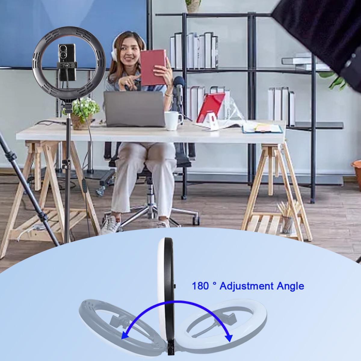 10.26-Inch/26cm Selfie Video Light with 43.3-Inch Extendable Tripod Stand & Phone Holder for Video Recording Makeup TikTok Photography Adjustable LED Circle Lighting Setup#valentines day#springbreak