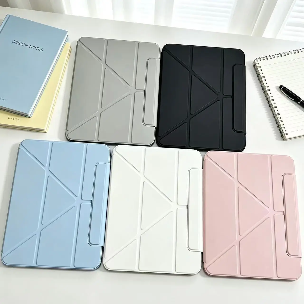 Magnetic Folding Y-Fold Transformable Tablet Cover with Pencil Holder - Premium iPad Stand, 360° Rotatable Sturdy Tablet Mount, Multi-Angle TPU+Acrylic Protective Anti-Bending Accessories for iPad Pro Air 11/12.9/10.9/10.2in (Landscape Compatible)