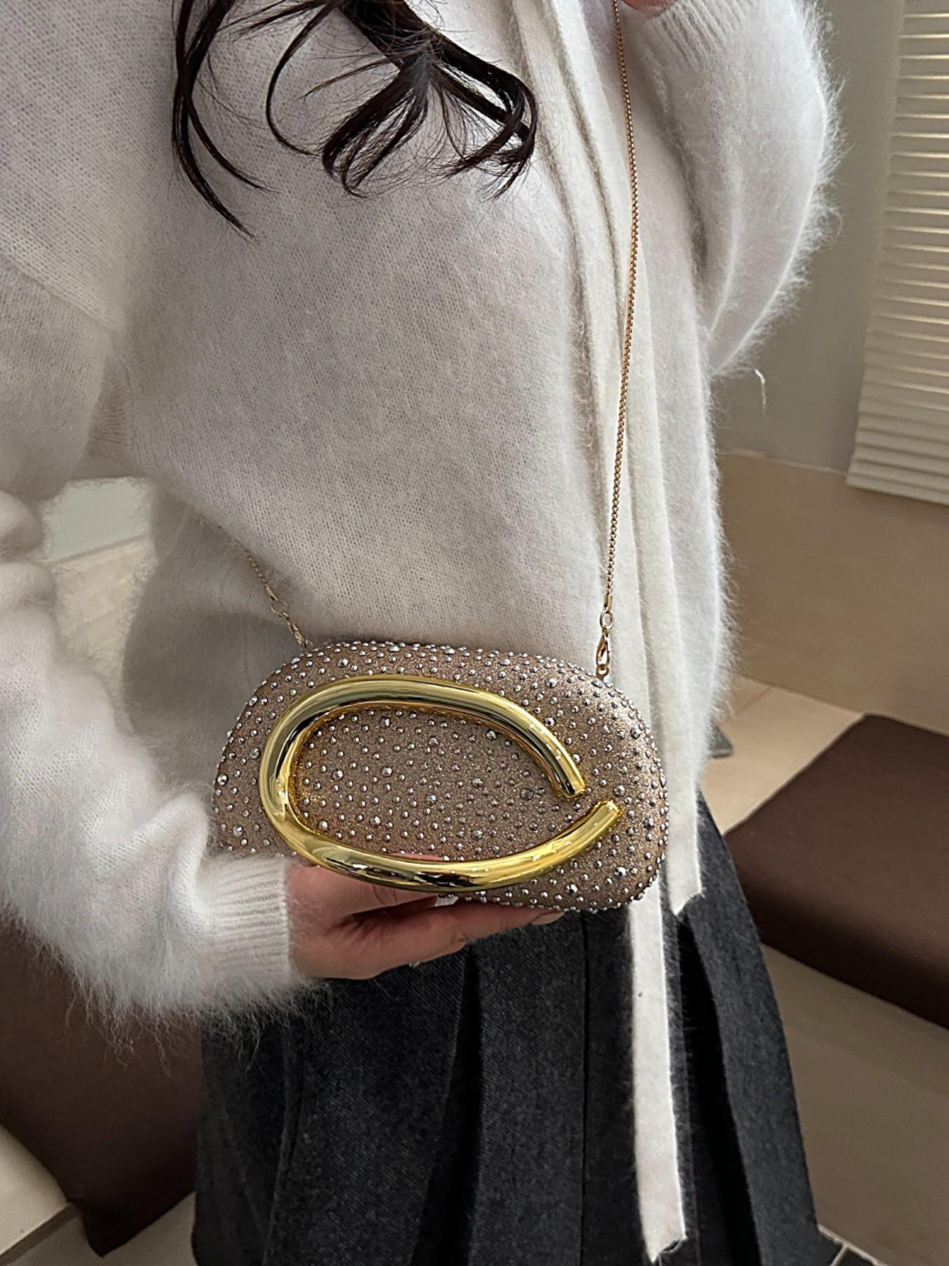 New Flashy Rhinestone Shoulder Bag, Crystal Decor Top, Spacious Interior, Chain, Y2K Style, Perfect for Parties, Nightclubs, Concerts