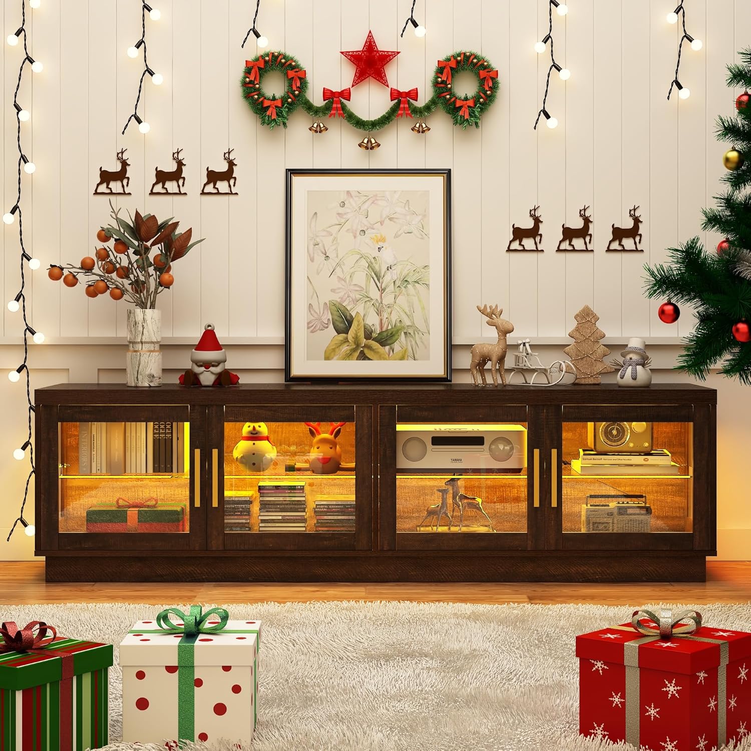 70IN LED TV Stand for 85/80/75 inch TV, Modern High Gloss TV Stand with Glass Display Storage Cabinet, TV Cabinet Entertainment Center Media Console for Living Room,Brown/Black 70IN LED TV Stand for 85/80/75 inch TV, Modern High Gloss TV Stand with Glass Display Storage Cabinet, TV Cabinet Entertainment Center Media Console for Living Room,Brown/Black