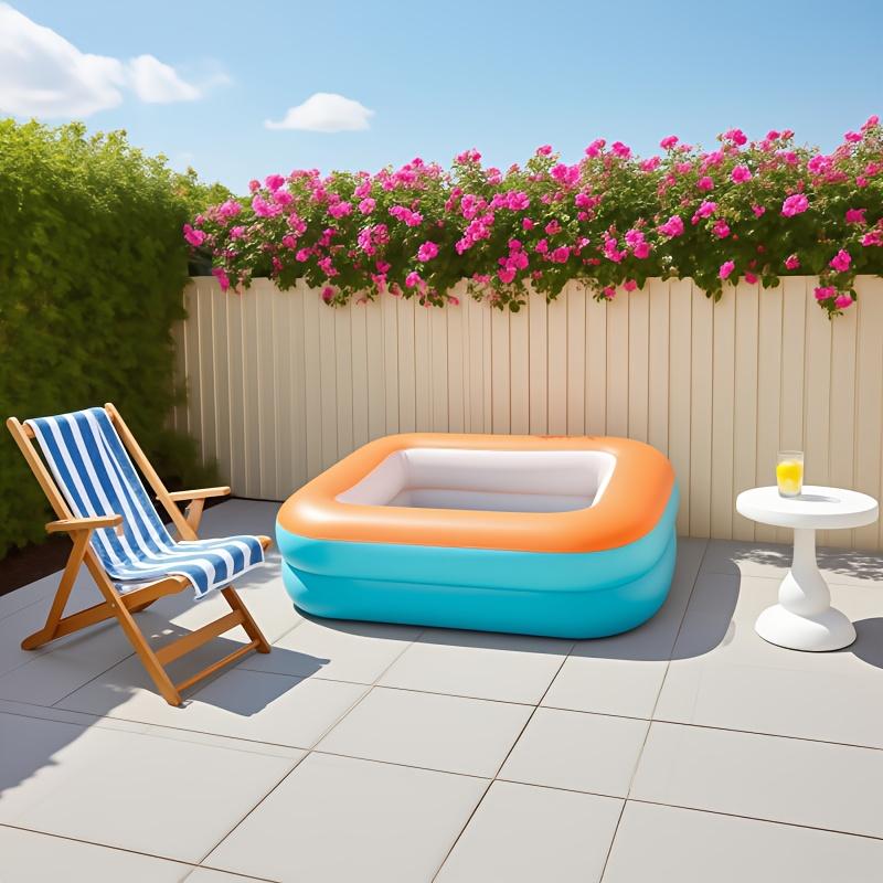 Portable Inflatable Pool for 1-3 People No Electricity Needed Double Layer Durable Fast Inflation Foldable Space Saving Easy Assembly Colorful Navy Blue Green Orange Perfect for Festivals Parties Indo
