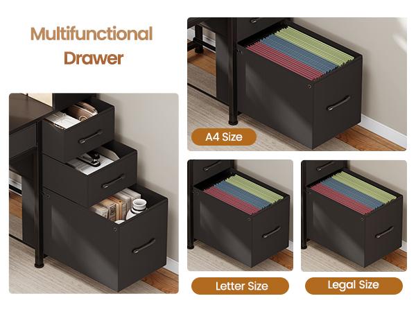 SEDETA 47.2 Inch Reversible Gaming Desk with LED Lights Drawer Storage Bookshelf for Small Spaces Organization Interior