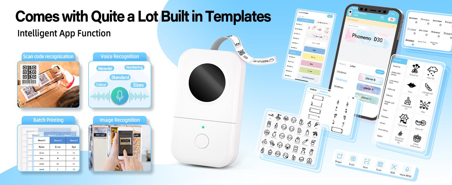 Phomemo D30 Label Maker Machine, Portable Bluetooth Mini Label Printer, Smart Phone Handheld Thermal Sticker Small Labeler Multiple Templates Font Icon Inkless for Home Office