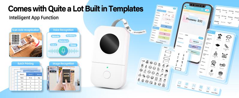 Phomemo D30 Label Maker Machine, Portable Bluetooth Mini Label Printer, Smart Phone Handheld Thermal Sticker Small Labeler Multiple Templates Font Icon Inkless for Home Office