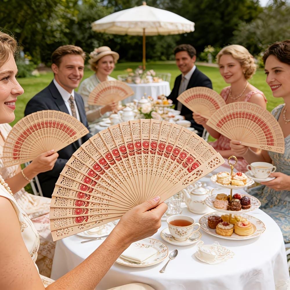 Bohemian Vintage Folding Fan, Handheld Wooden Fan, Wedding Fan, Artistic Cutout Fan, Perfect for Weddings, Parties, Gifts, Dance Performances