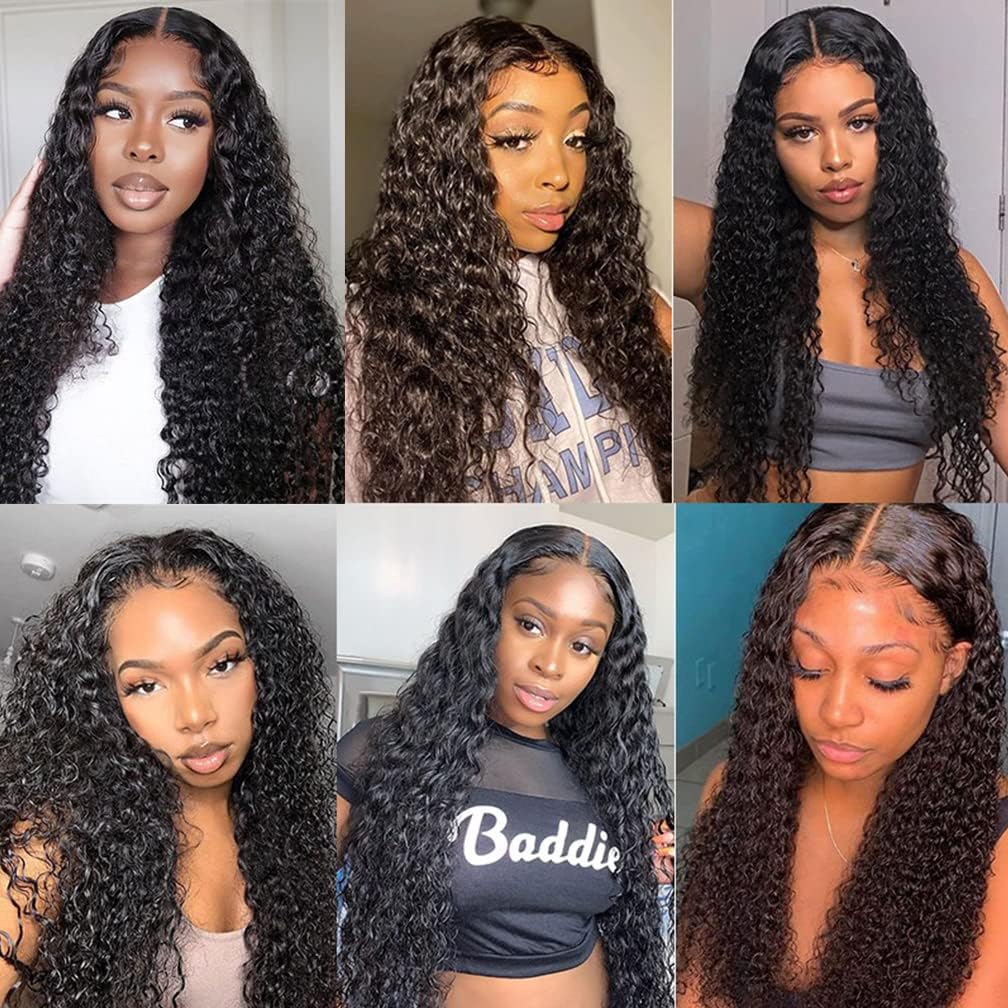 13x6 Deep Wave Lace Front Wigs Human Hair 180% Density HD Deep Curly Lace Frontal Wig for Women Pre Plucked with Baby Hair Curly Lace Frontal Wigs