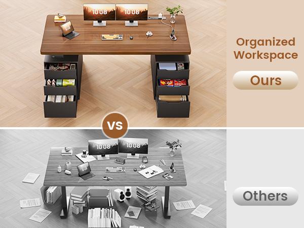 SEDETA 55 Inch Electric Standing Desk with 6 Drawers Adjustable Stand up Desk with Storage Computer Desks with Power Outlets Home Office Workstation