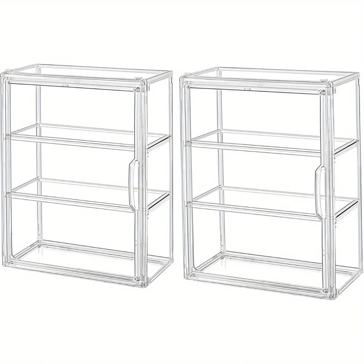 2pcs Clear Figure Display Case - 3-Tier Wall-Mounted Dustproof Storage Organizer with Door for Collectibles, Action Figures