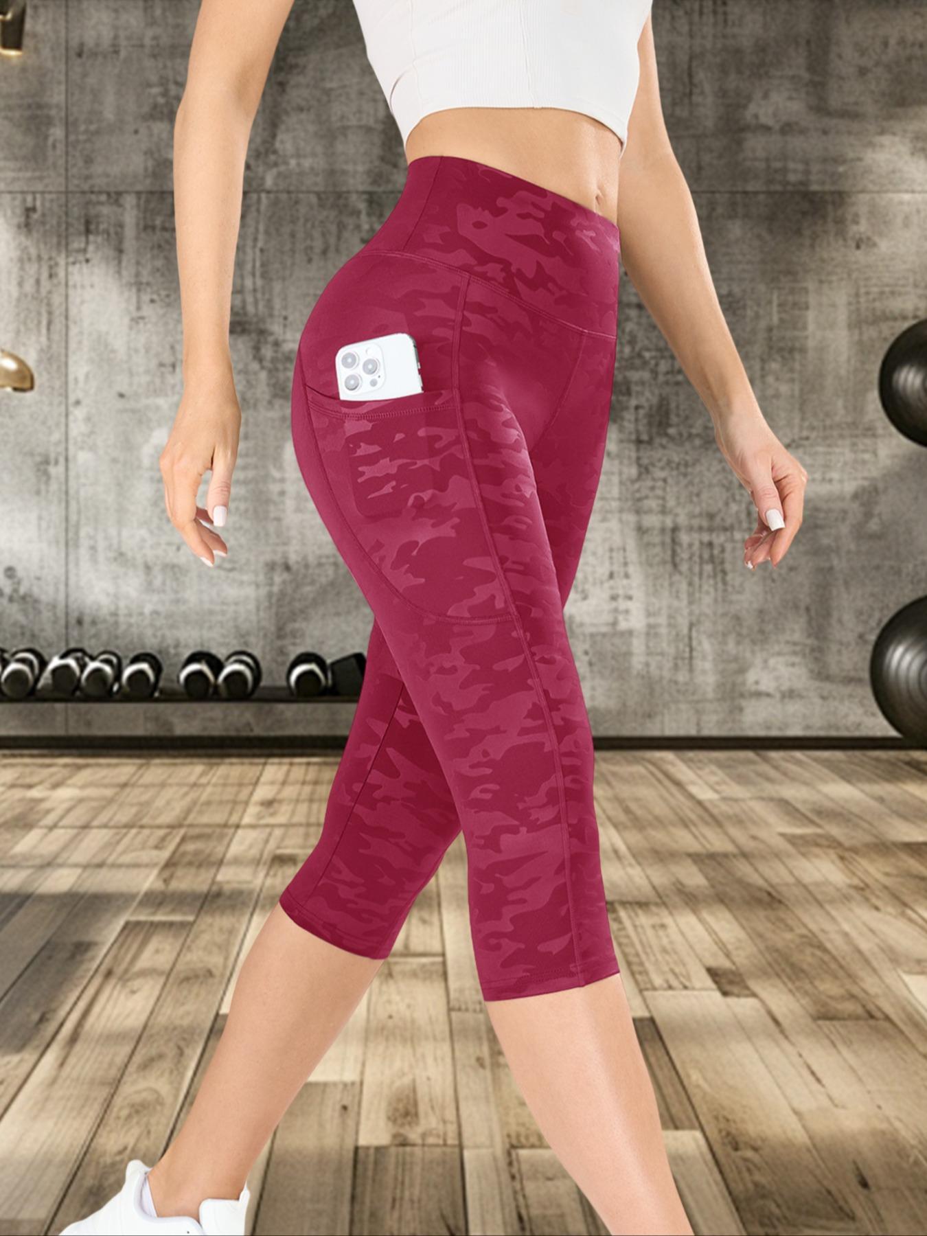 Women's Camo Print Cropped Sports Capri Pants, Casual Comfy Breathable Skinny Capri Leggings for Yoga Gym Workout Running, Ladies Sportswear for Spring & Summer