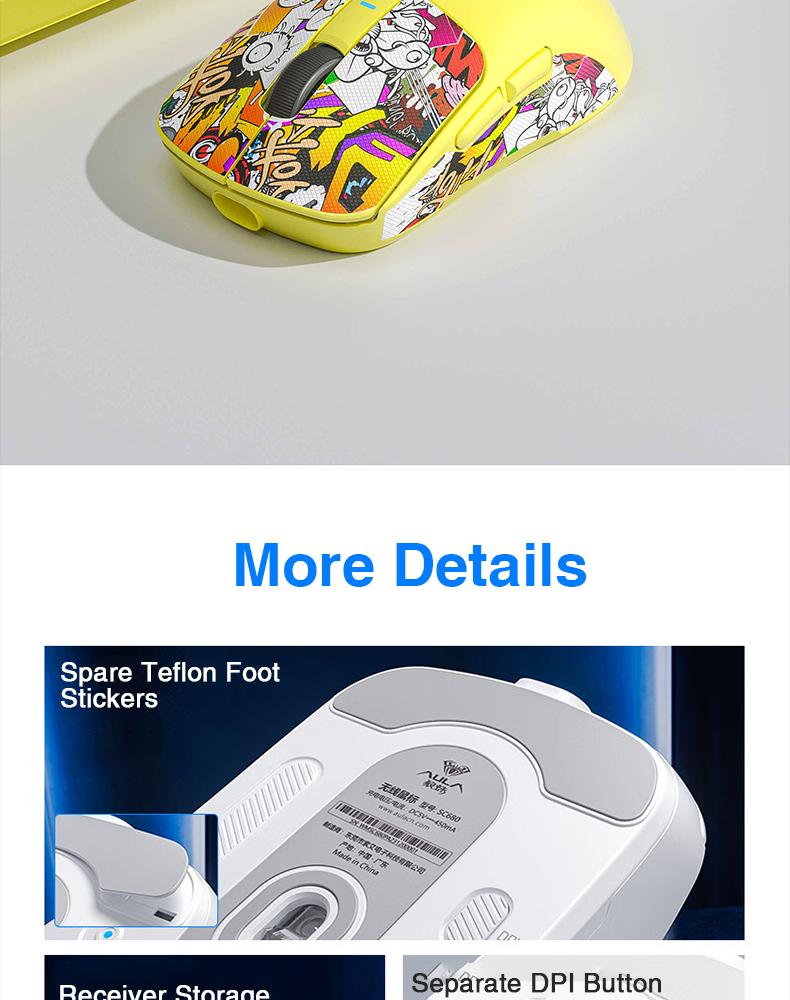 AULA SC680 Wireless Gaming Mouse, Tri-Mode 2.4G/BT5.0/USB-C Gaming Mouse, 10000 DPI Rechargeable Wireless Mouse, Gaming Mouse with 6 Programmable Buttons and Summer Anti-Slip Stickers, Office Desktop Laptop Accessories TikTokShopfalldealsforyou