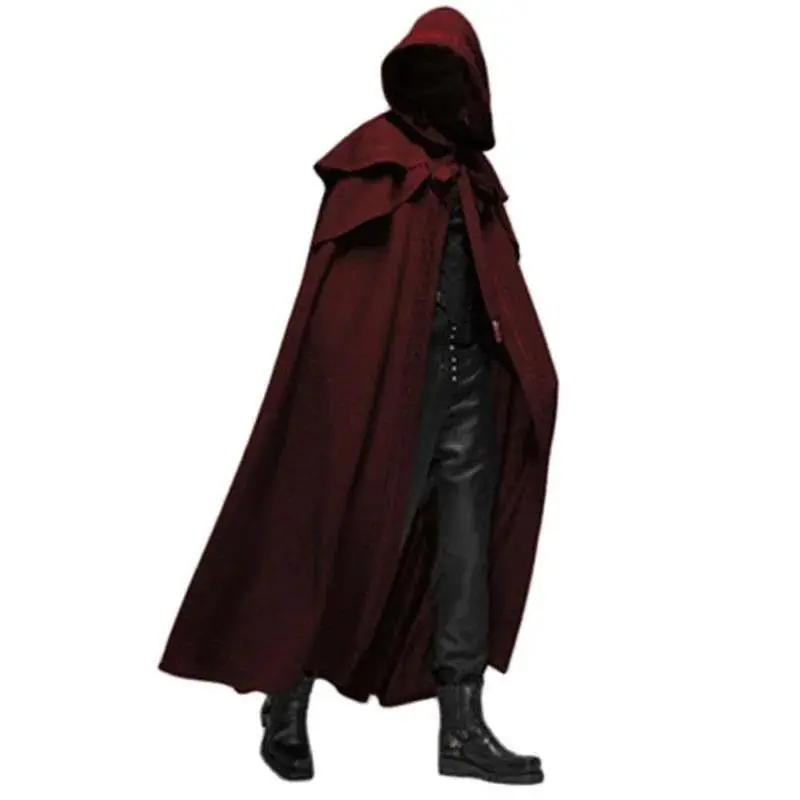 Halloween Medieval Vintage Hooded Loose Black Cloak Coats Windproof Trench Chic Winter Long Cape Poncho Gothic Mens Monk Cosplay
