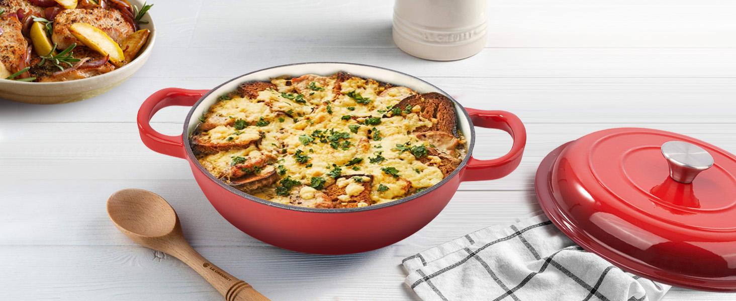 Kerilyn 3 Quart Enameled Shallow Cast Iron Dutch Oven with Lid, Dual Handles Dutch Pots for Cooking, Stewing, Heavy-Duty & Nonstick, Oven Safe up to 500° F, Works on All Stovetops, Dark Blue   dutch enamel stock