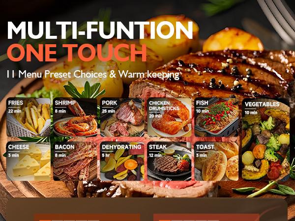 Comhoma Air Fryer 8-in-1 with 5 QT Capacity,180°-450°F Precision Heating, Air Fry, Roast, Broil, Reheats, Dehydrates, Less Oil, Features Shake Reminder, Large Touch Display with Auto Menus