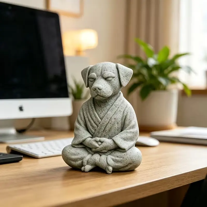 Funny Dog Meditation Statue, Creative Home Decor Ornament, Yoga Space Decoration, Quiet Desk Figurine, Spiritual Living Room Decor, Mindfulness Gift for Dog Lovers