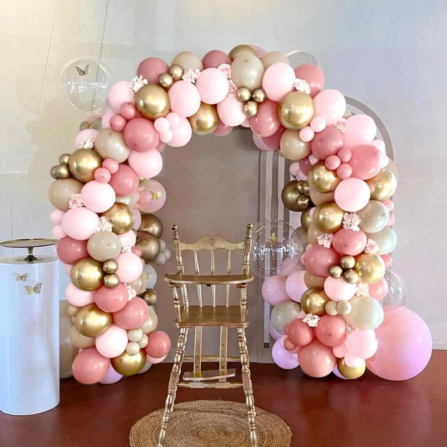 117Pcs Pink Gold Sand White Latex Balloon Set Suitable for Birthday Parties, Weddings, Valentine's Day Party Decoration