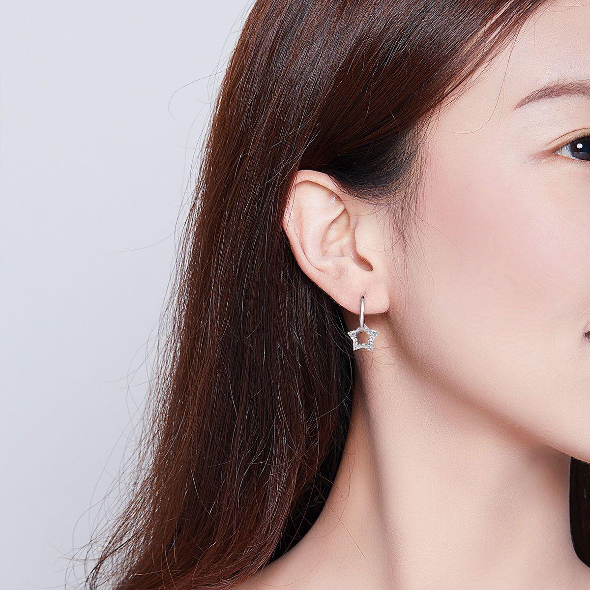 presentski Star Dangle Hoop Earrings,925 Sterling Silver Huggie Hoop Earrings with Sparkling CZ Star Charms Hypoallergenic Jewelry Gift for Girls Women Teen