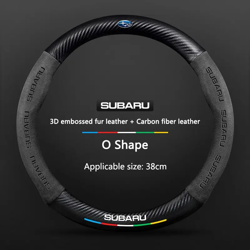 38CM Suede Carbon Fiber Car Steering Wheel Cover for Subaru Impreza Legacy Wrx Sti Xv Wrc Forester Crosstrek Outback, Premium Auto Accessories