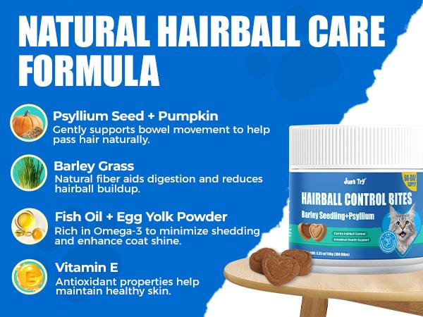 Just Try Cat Grass Hairball Relief Treats – Pumpkin & Omega-3 Fish Oil for Digestive Support, Chicken Flavor Hairball Treatment for Cats, 300 Count